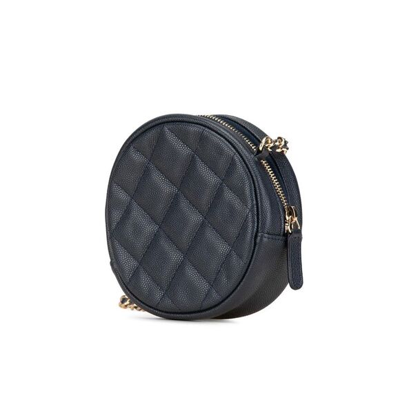 Pre Loved Chanel CC Quilted Caviar Round Clutch With Chain Women Blue Crossbody - Picture 2 of 8